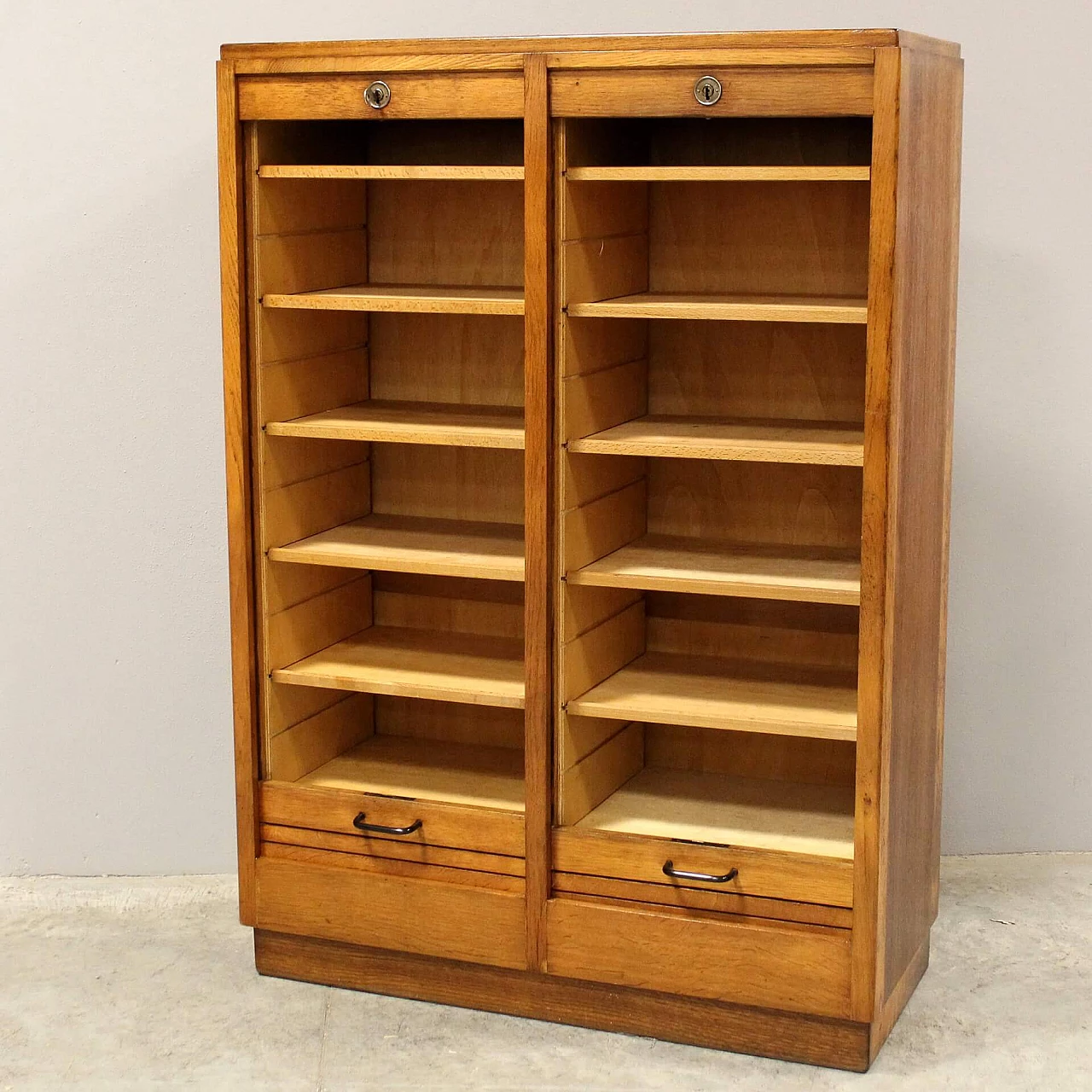 Oak filing cabinet with shutter, early 20th century 6