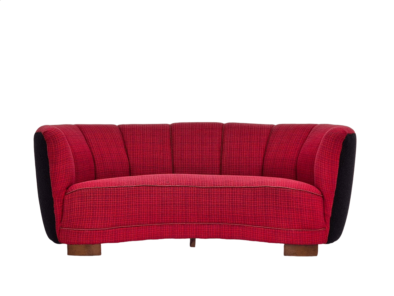 Divano danese Banana a due posti in lana e legno di faggio, anni '60 17