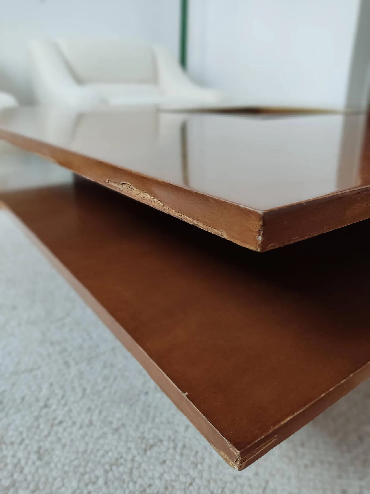 Square wood coffee table with brass insert, 1970s 4