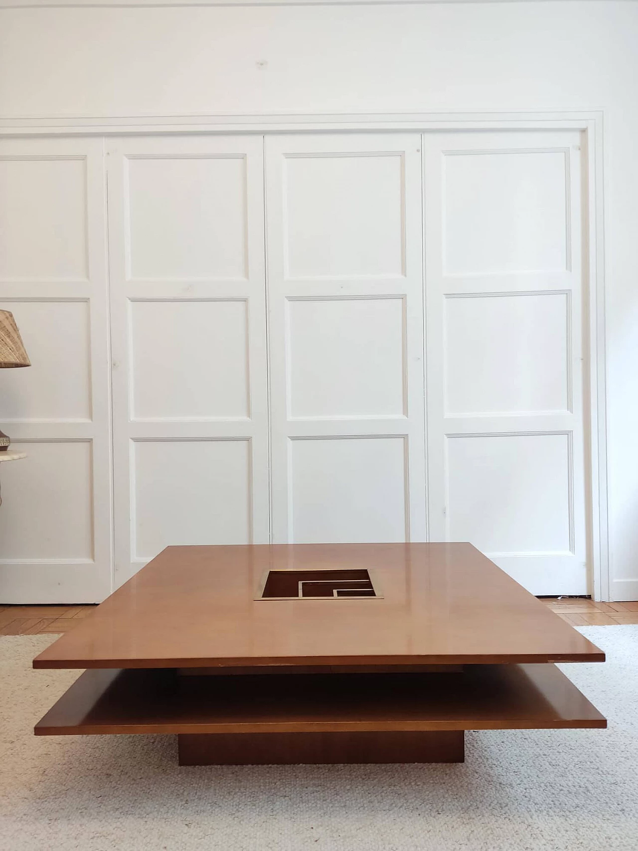 Square wood coffee table with brass insert, 1970s 5