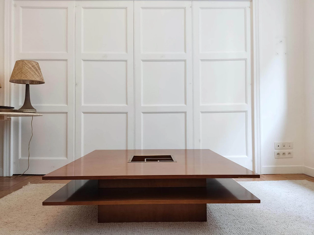 Square wood coffee table with brass insert, 1970s 6