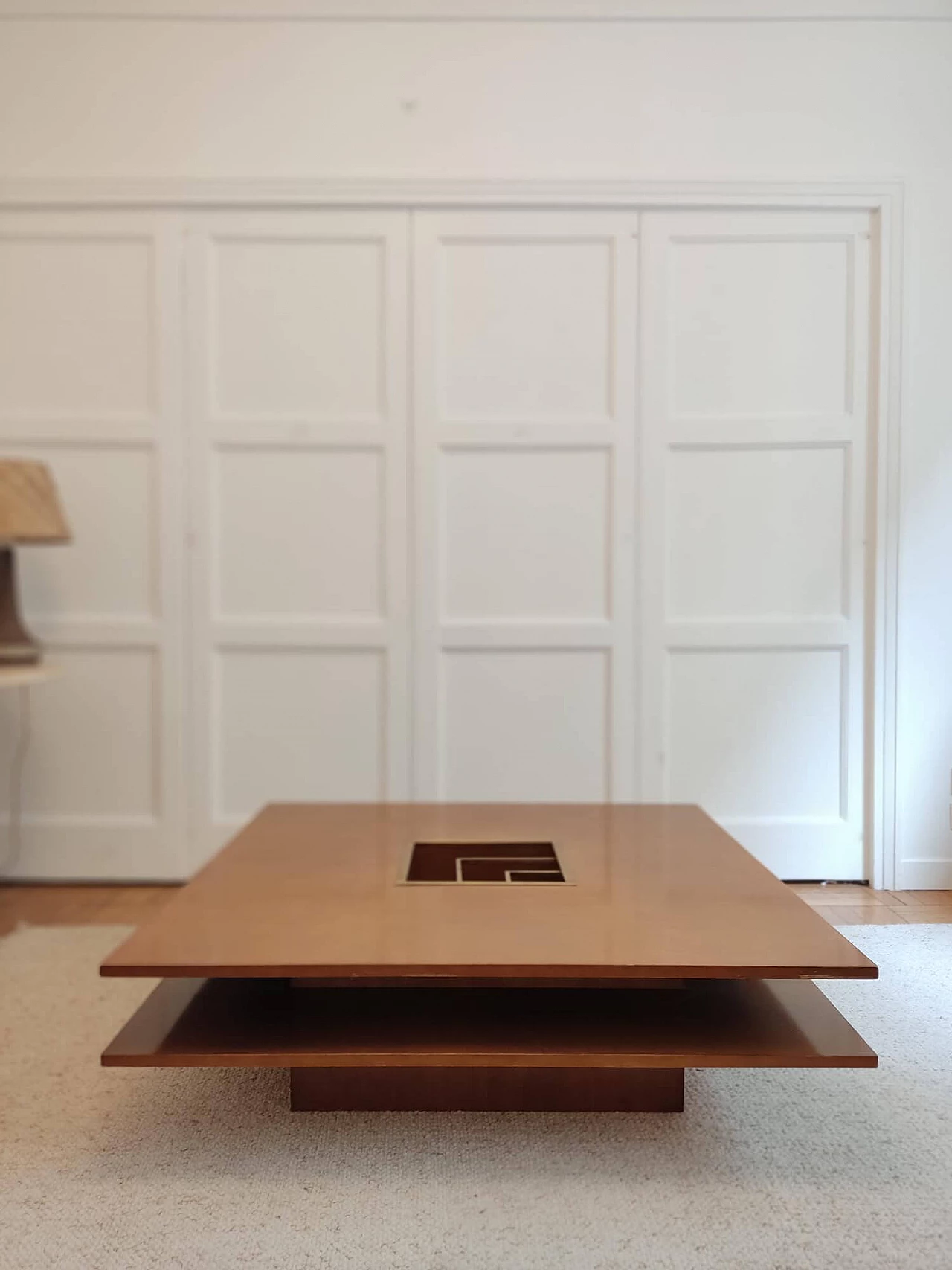 Square wood coffee table with brass insert, 1970s 10