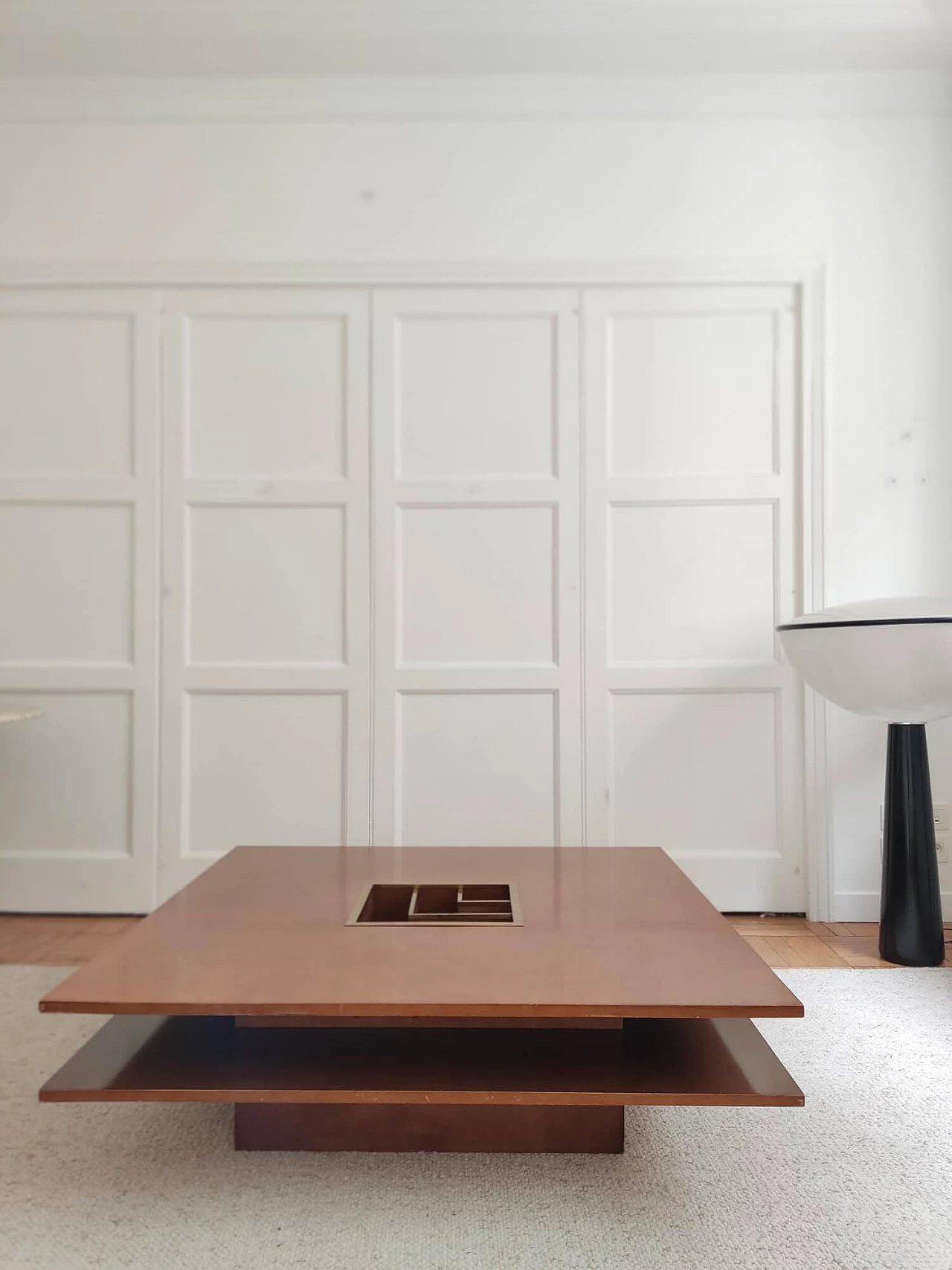 Square wood coffee table with brass insert, 1970s 13