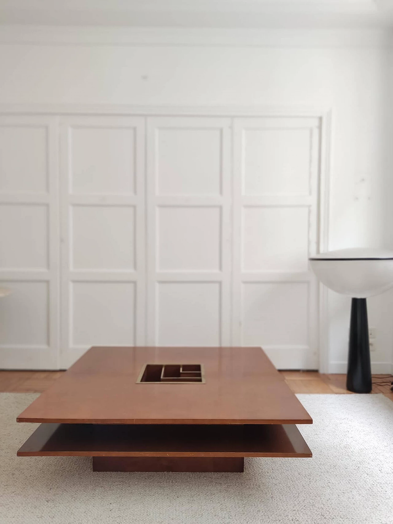 Square wood coffee table with brass insert, 1970s 14