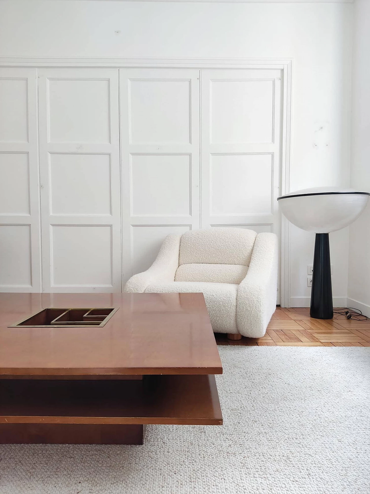 Square wood coffee table with brass insert, 1970s 15