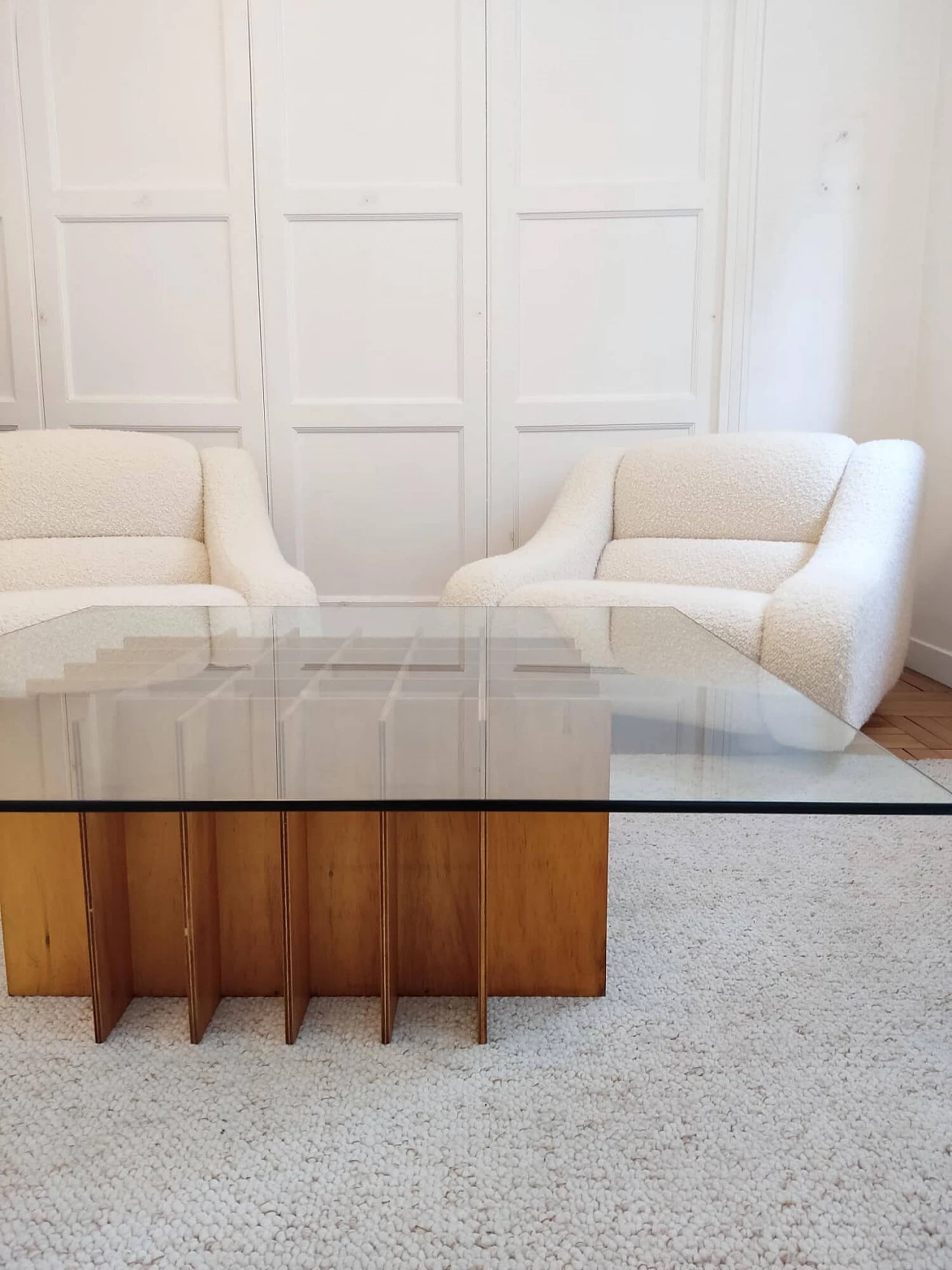 Square coffee table in wood and glass, 1970s 3
