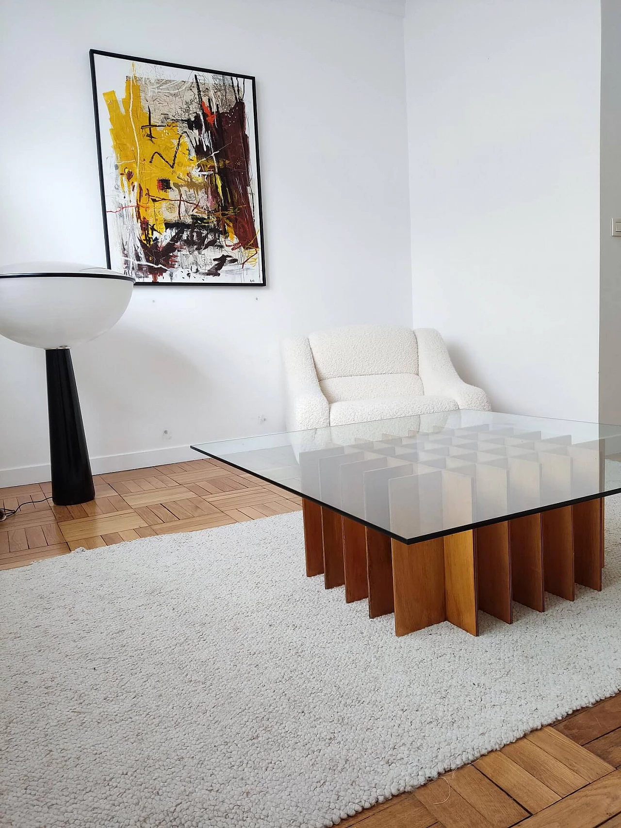 Square coffee table in wood and glass, 1970s 11