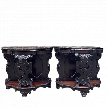 Pair of Bourbon console tables in rosewood with black marble top with white veining, mid-19th century