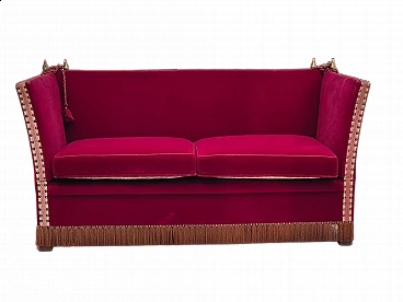 Danish velvet two-seater sofa with fold-down armrests, 1960s