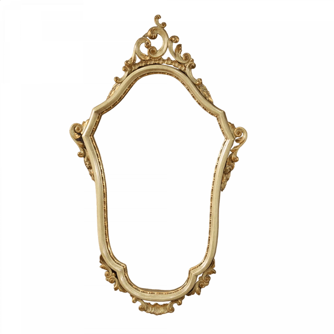 Specchiera in legno scolpito, laccato e dorato in stile veneziano, anni '80 13