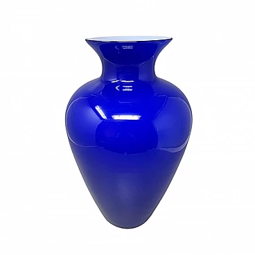 Vaso in vetro blu di Ind. Vetraria Valdarnese, anni '70