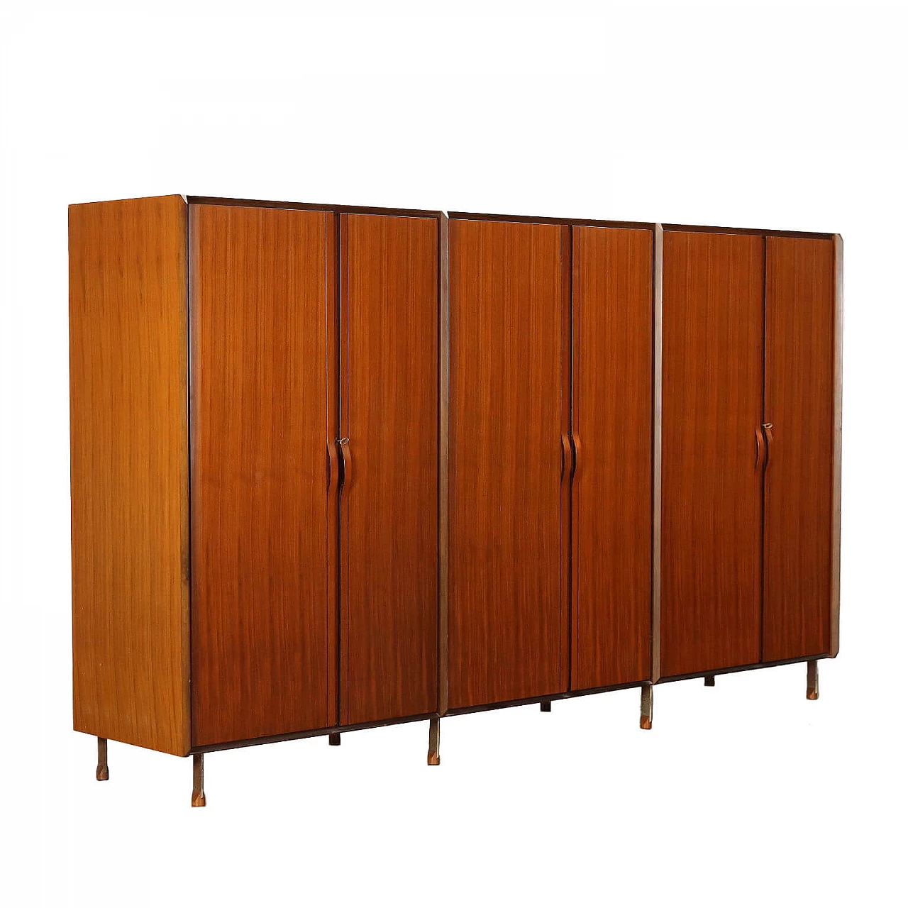 Six-door teak veneered wood wardrobe, 1960s 1