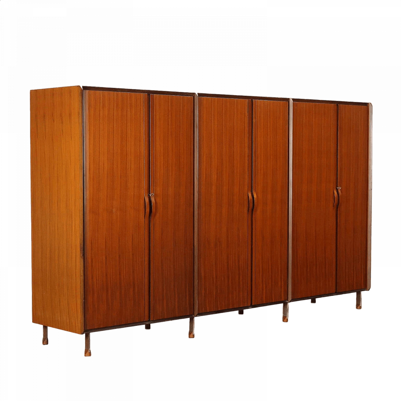 Six-door teak veneered wood wardrobe, 1960s 11