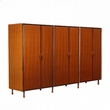 Six-door teak veneered wood wardrobe, 1960s