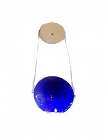 Blue glass ceiling lamp from Saporiti, 1980s