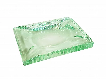 Posacenere in vetro molato verde nello stile di Fontana Arte, anni '50