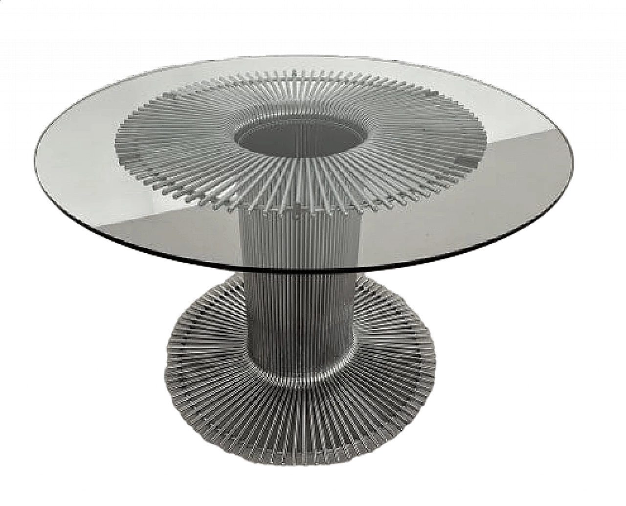 Glass table with chrome-plated metal pedestal in the style of Verner Panton, 1970s 16