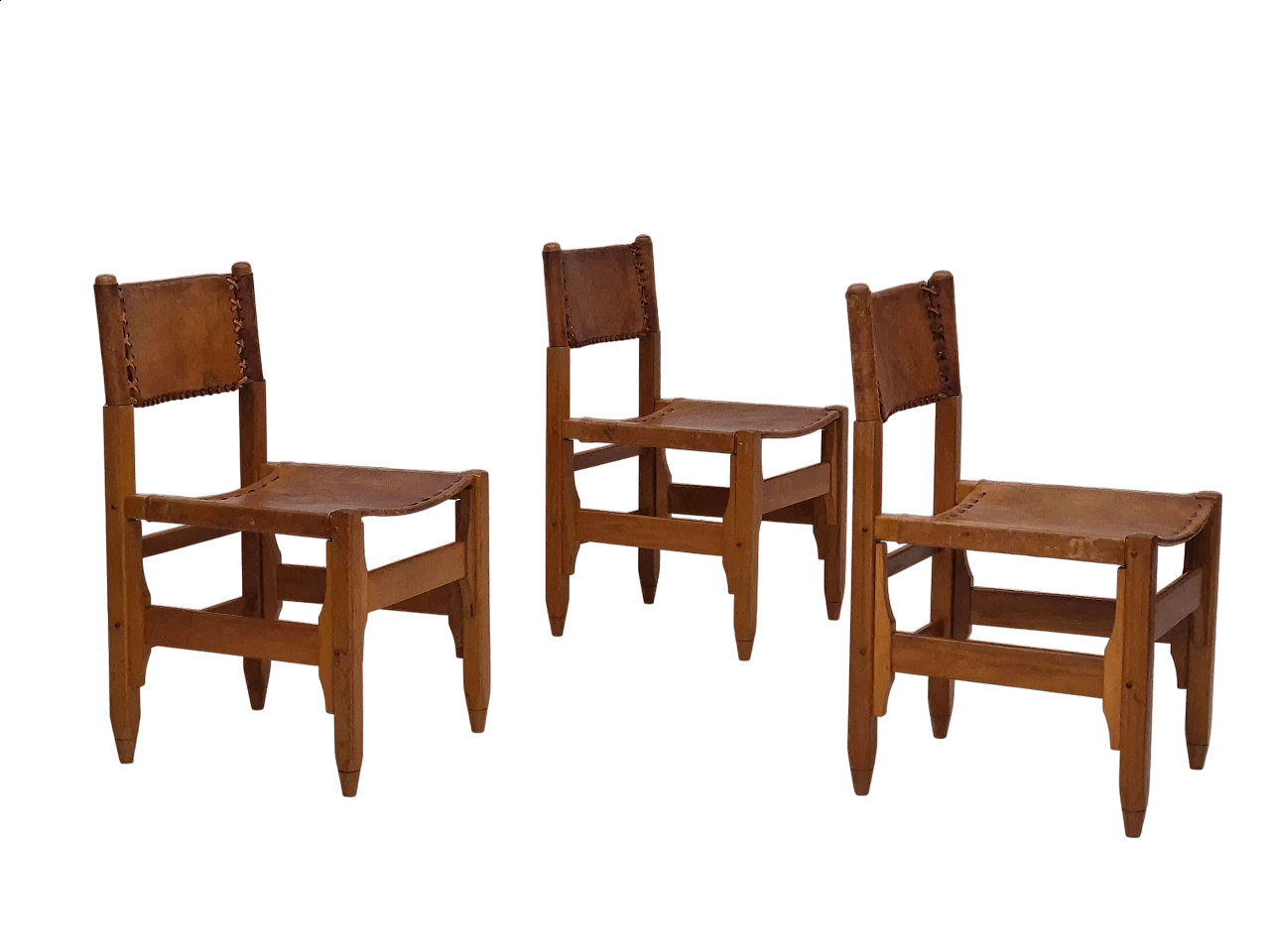 3 Oak and leather chairs by Werner Biermann for Arte Sano, 1960s 21