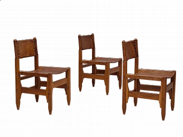 3 Oak and leather chairs by Werner Biermann for Arte Sano, 1960s
