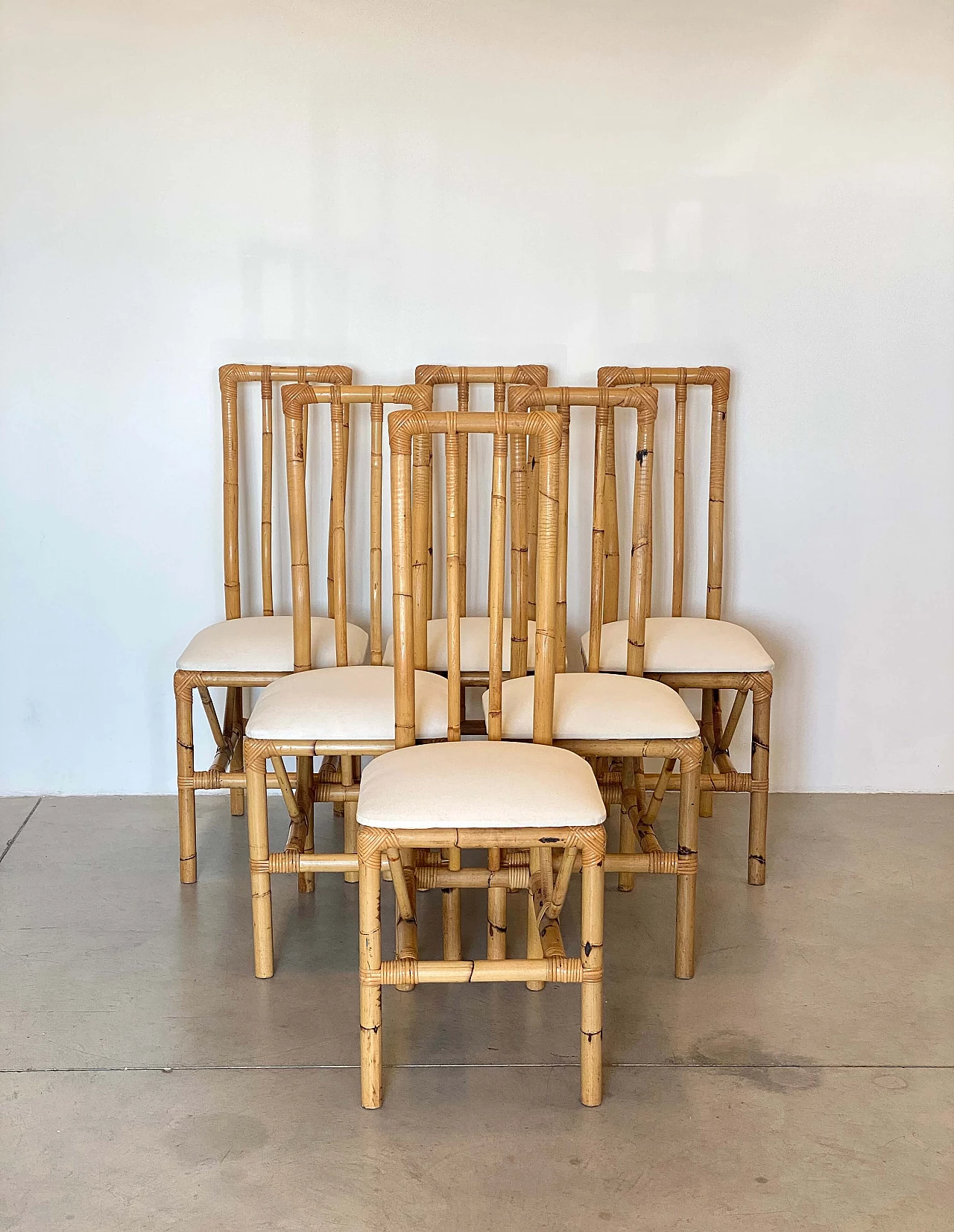 6 Bamboo dining chairs, 1970s 1