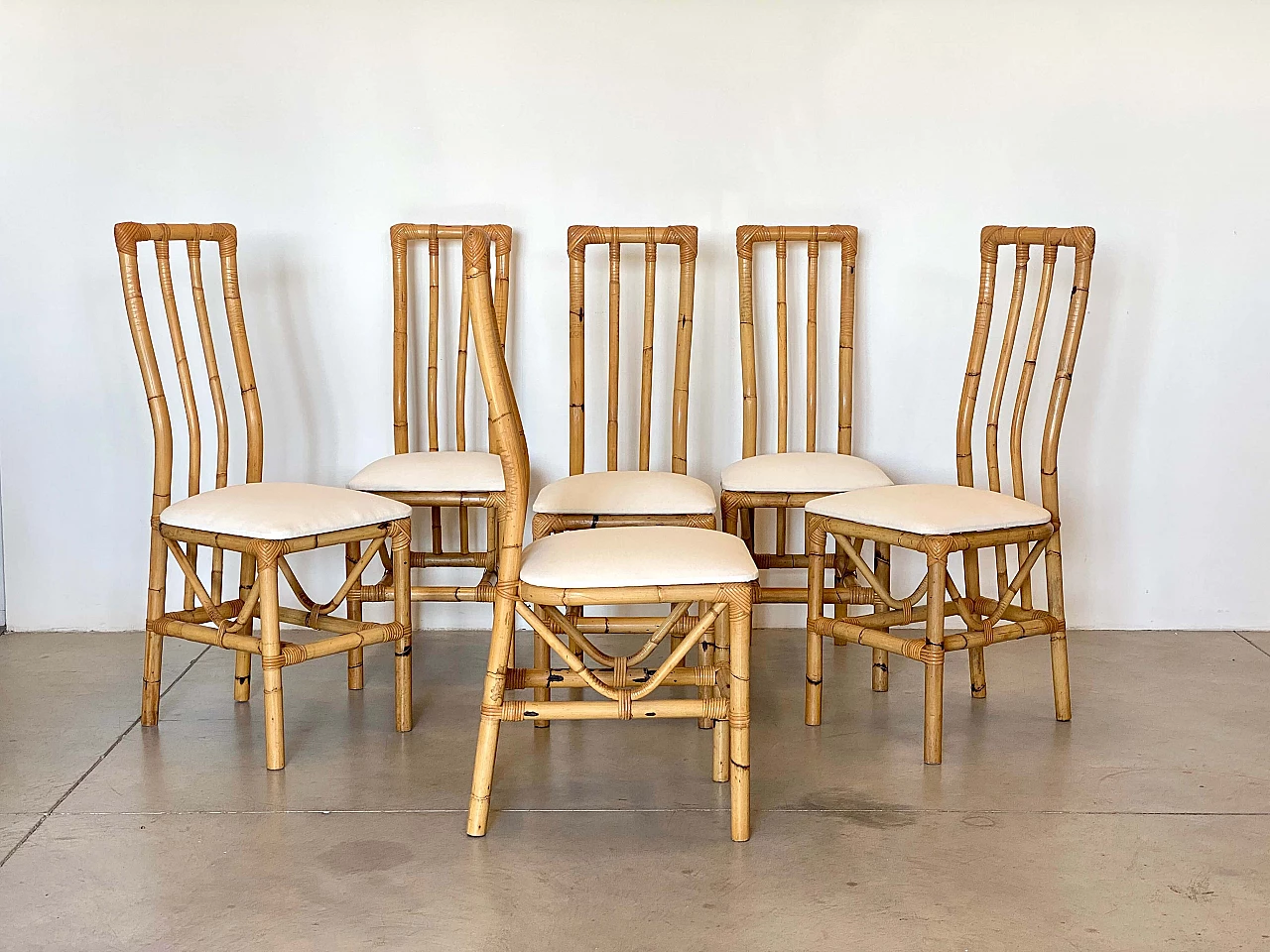 6 Bamboo dining chairs, 1970s 2