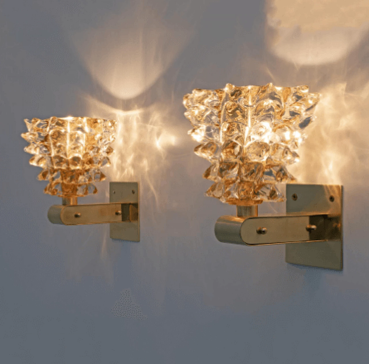 Pair of brass and rostrato Murano glass wall lights, 1990s 2