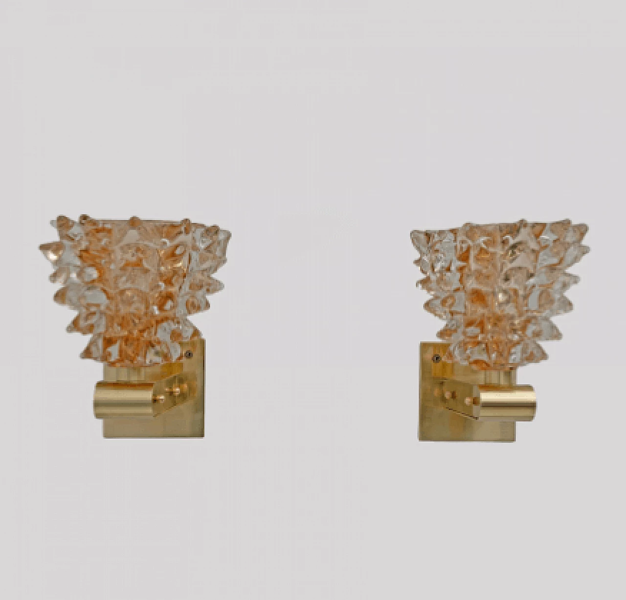 Pair of brass and rostrato Murano glass wall lights, 1990s 5