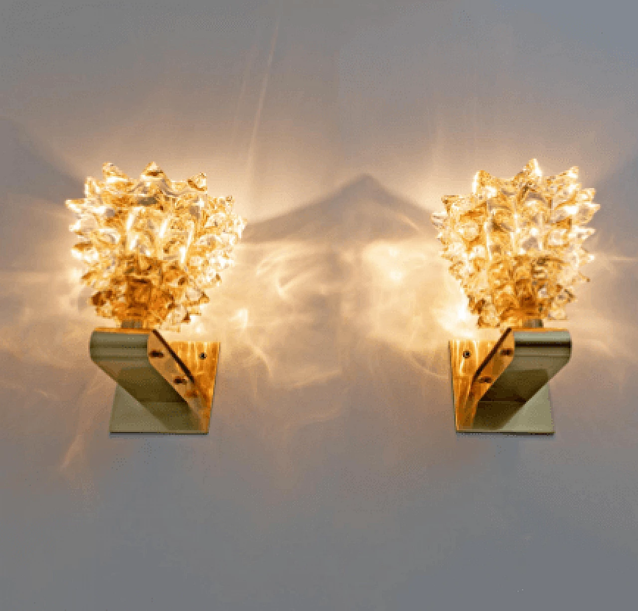 Pair of brass and rostrato Murano glass wall lights, 1990s 6