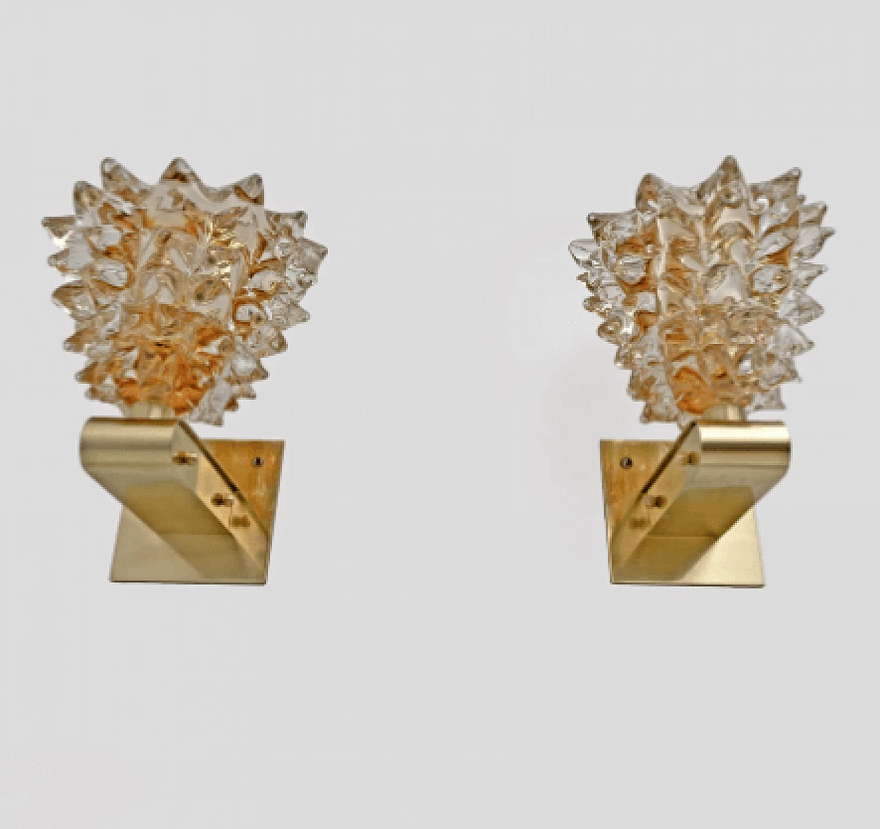 Coppia di applique in ottone e vetro di Murano rostrato, anni '90 7