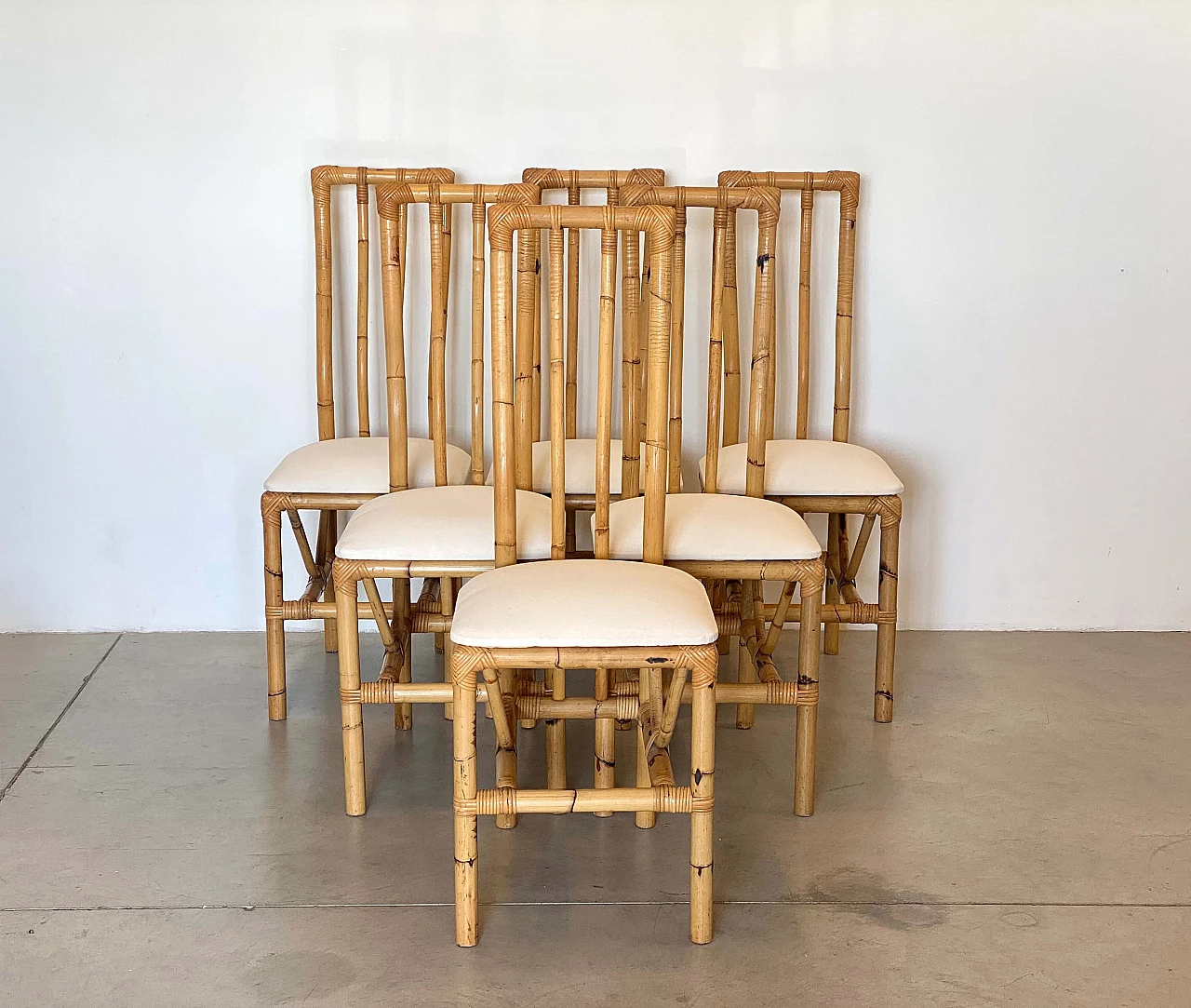 6 Bamboo dining chairs, 1970s 4