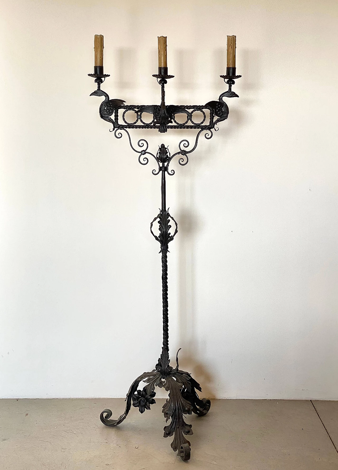 Wrought iron floor candle holder, early 20th century 7