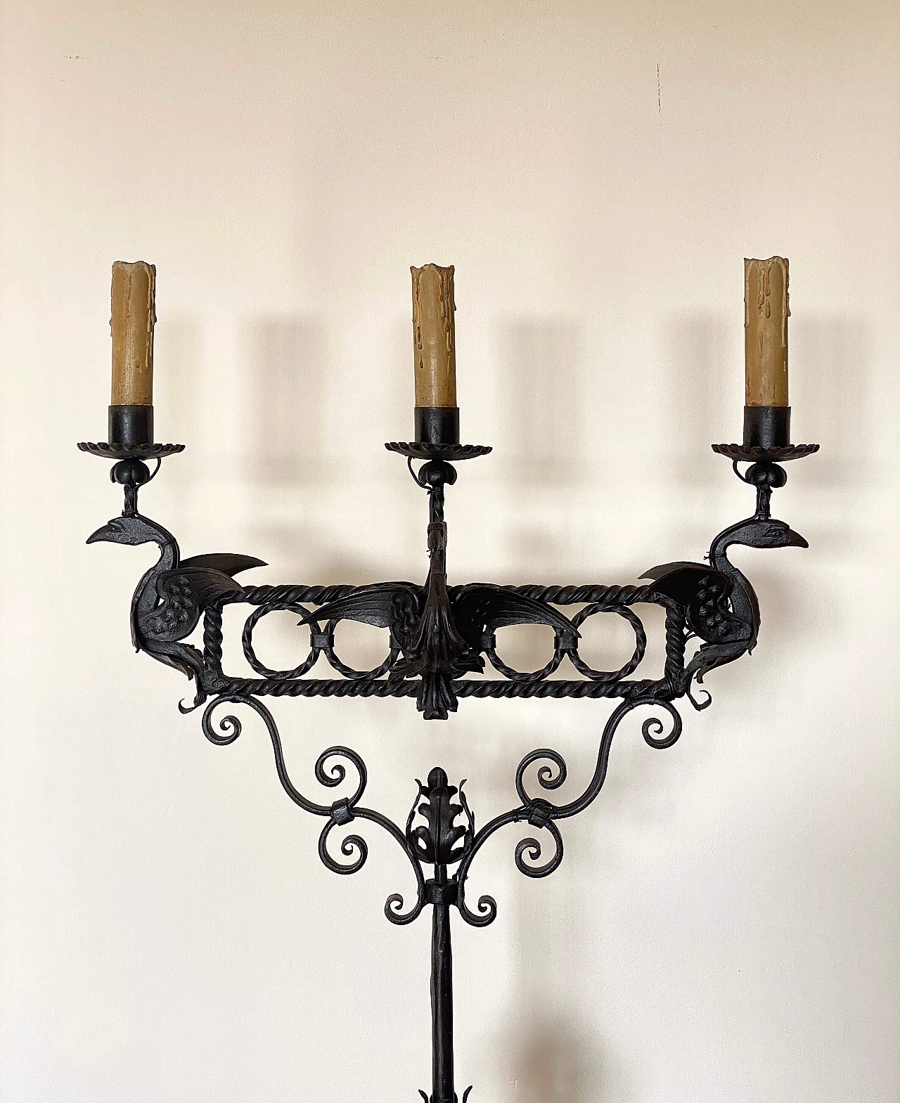 Wrought iron floor candle holder, early 20th century 14