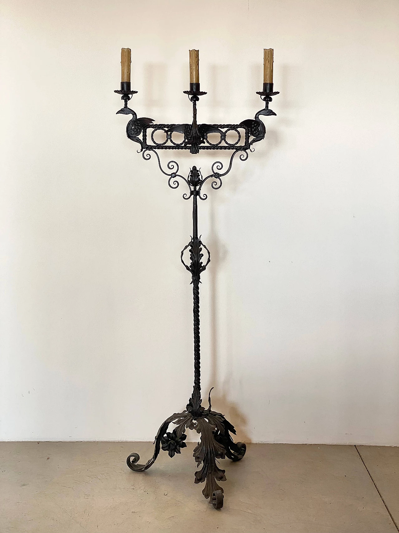 Wrought iron floor candle holder, early 20th century 18