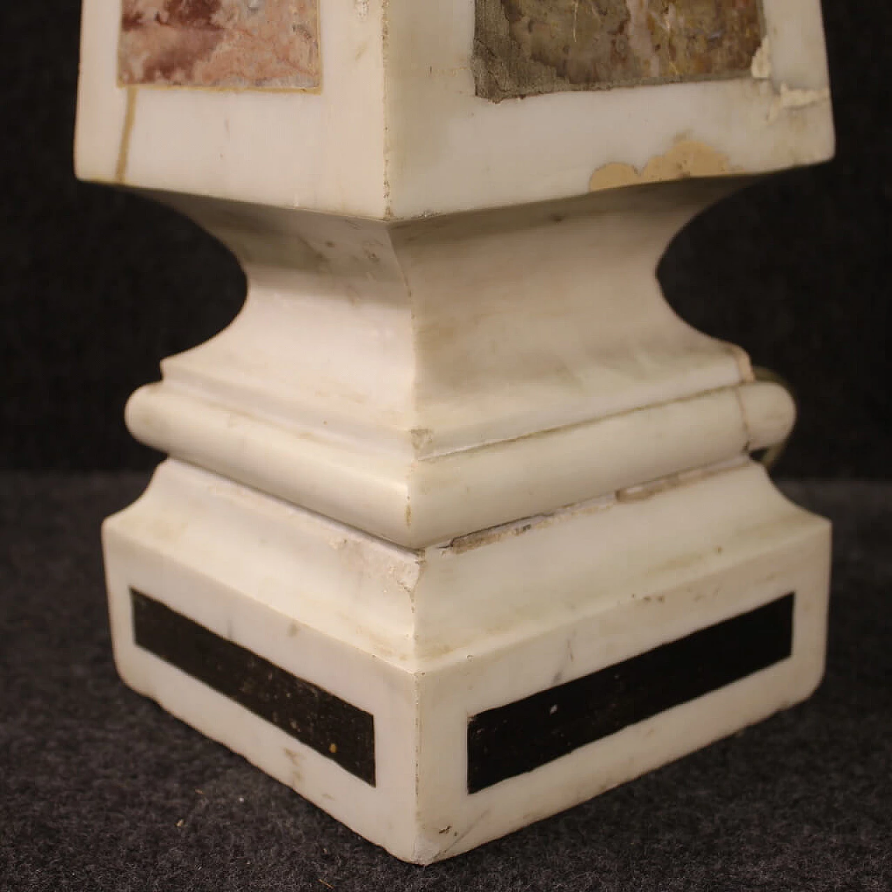 Pair of white marble table lamps with polychrome inserts, 1960s 9