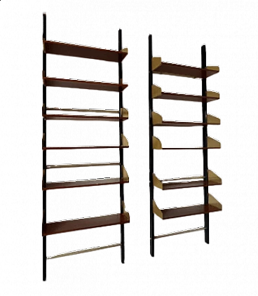 Pair of wood, brass and aluminum bookcases by Feal, 1960s
