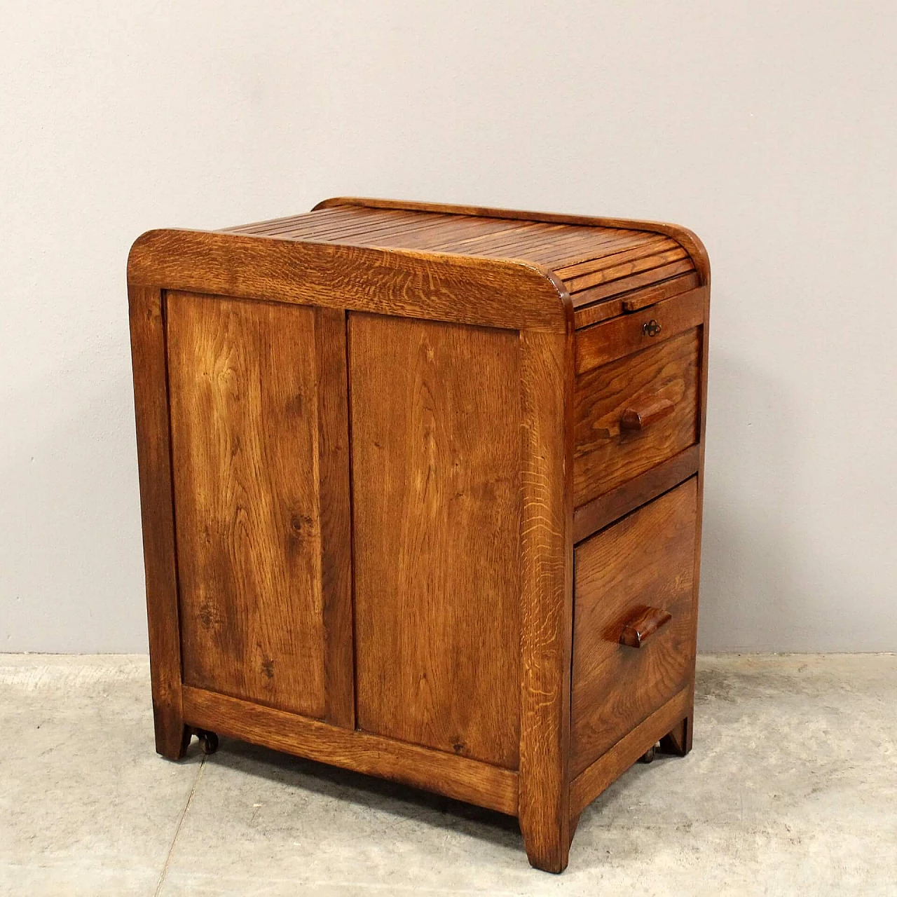 Oak filing cabinet with shutter and drawers, early 20th century 6