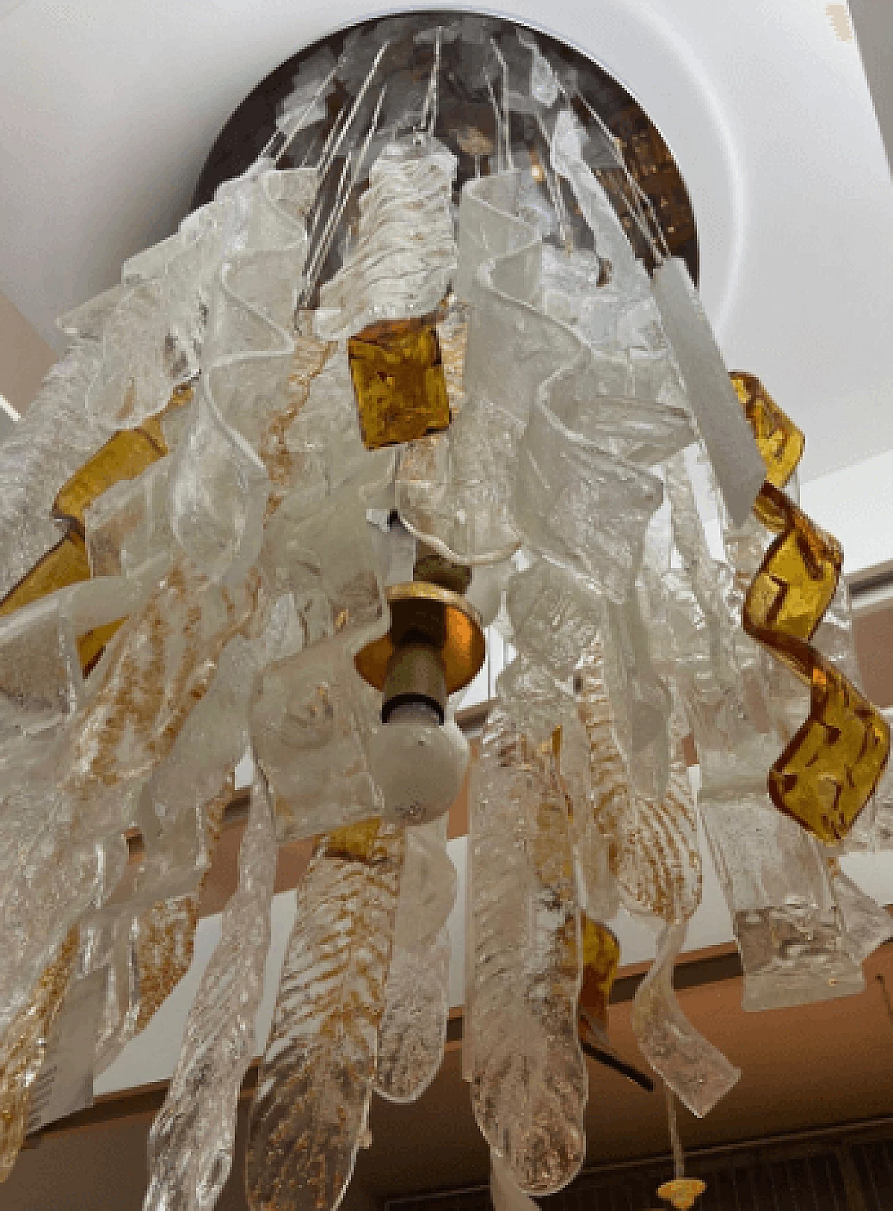 Lampadario a cascata in vetro di Murano e metallo di Mazzega, anni '70 2