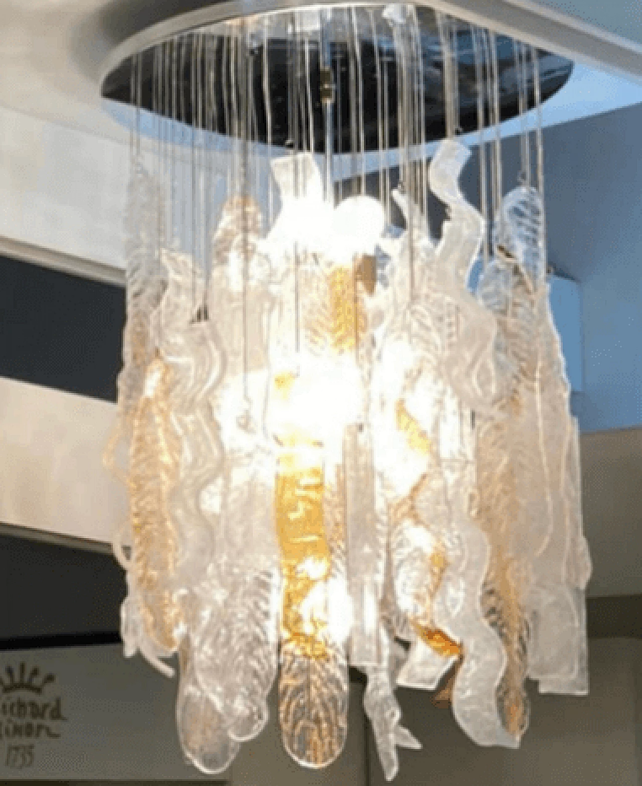 Lampadario a cascata in vetro di Murano e metallo di Mazzega, anni '70 4