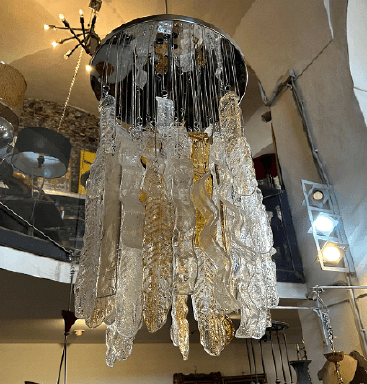Lampadario a cascata in vetro di Murano e metallo di Mazzega, anni '70 5