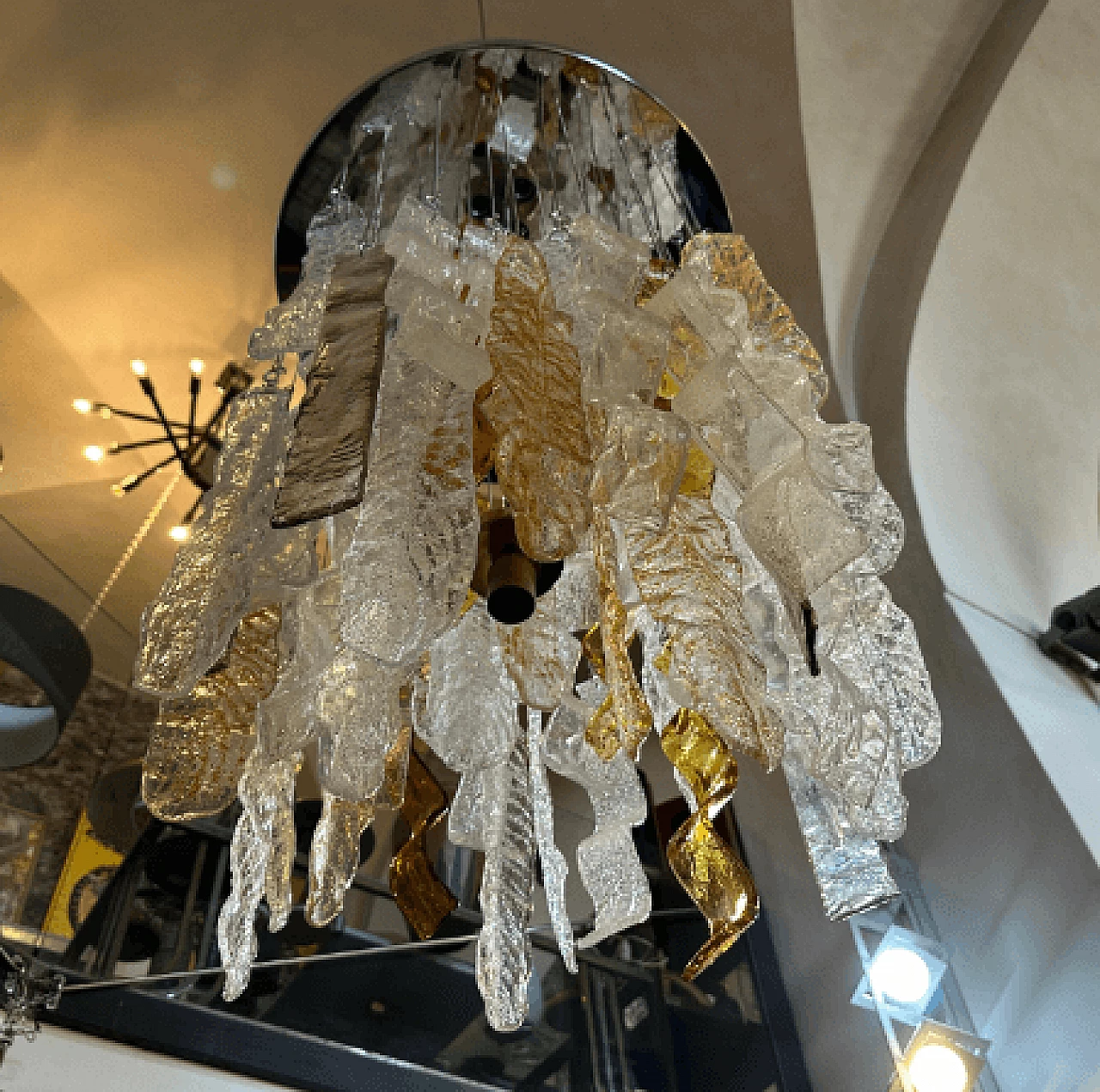 Lampadario a cascata in vetro di Murano e metallo di Mazzega, anni '70 6