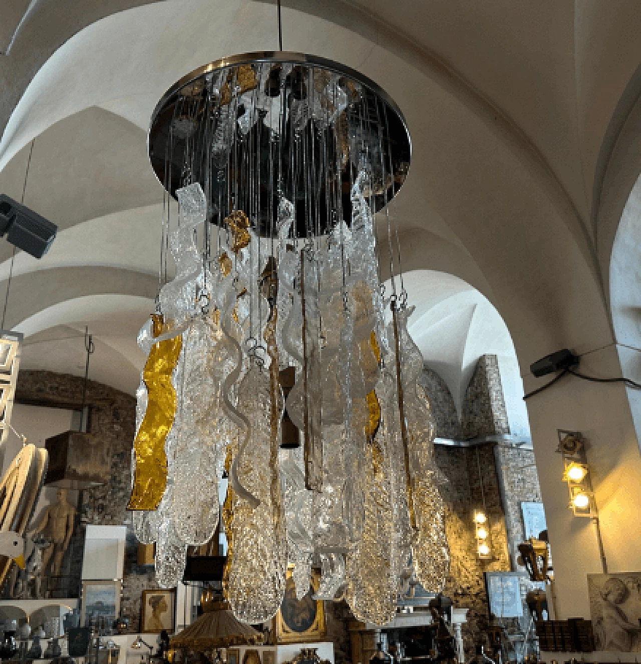 Lampadario a cascata in vetro di Murano e metallo di Mazzega, anni '70 7
