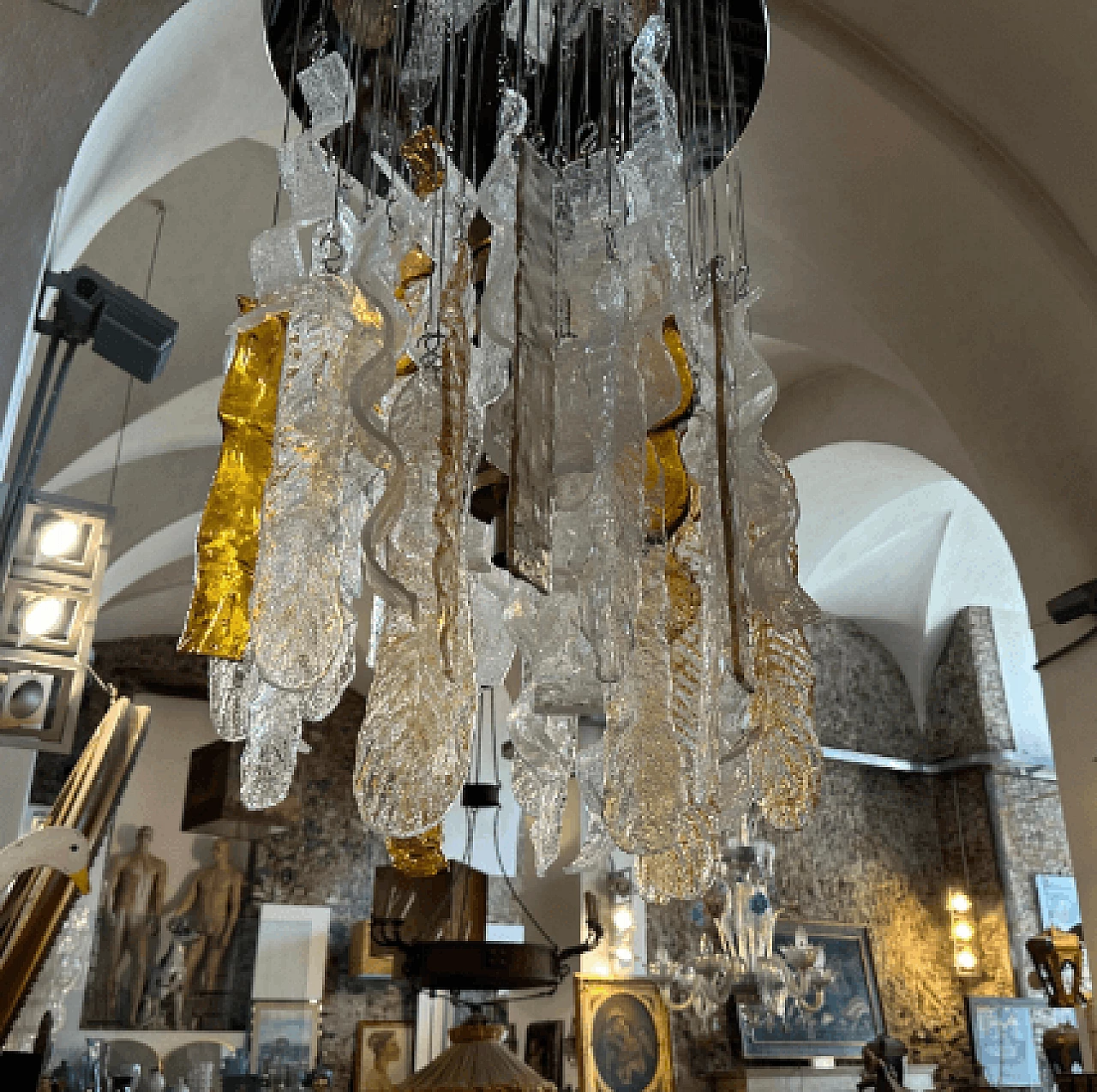 Lampadario a cascata in vetro di Murano e metallo di Mazzega, anni '70 8