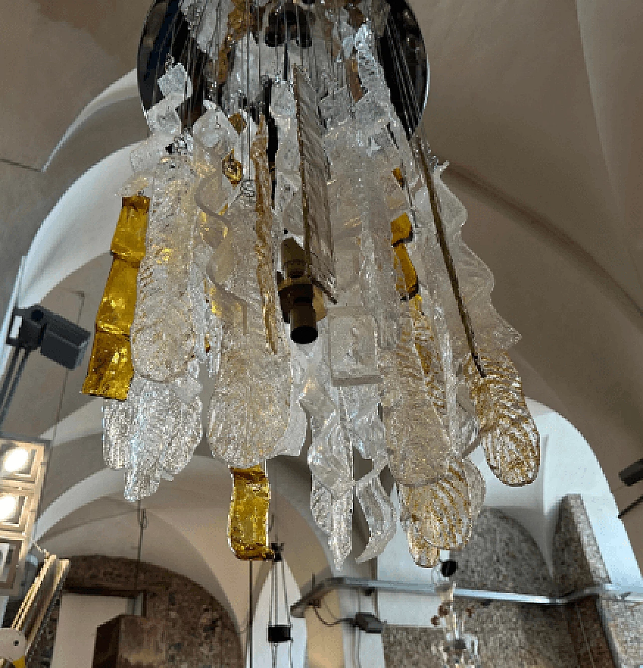 Lampadario a cascata in vetro di Murano e metallo di Mazzega, anni '70 9