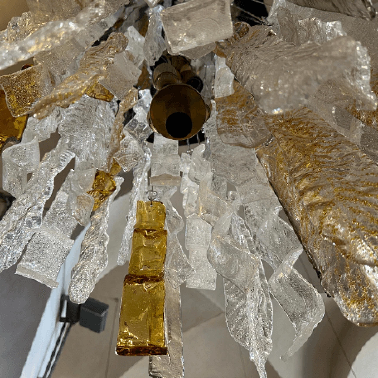 Lampadario a cascata in vetro di Murano e metallo di Mazzega, anni '70 10