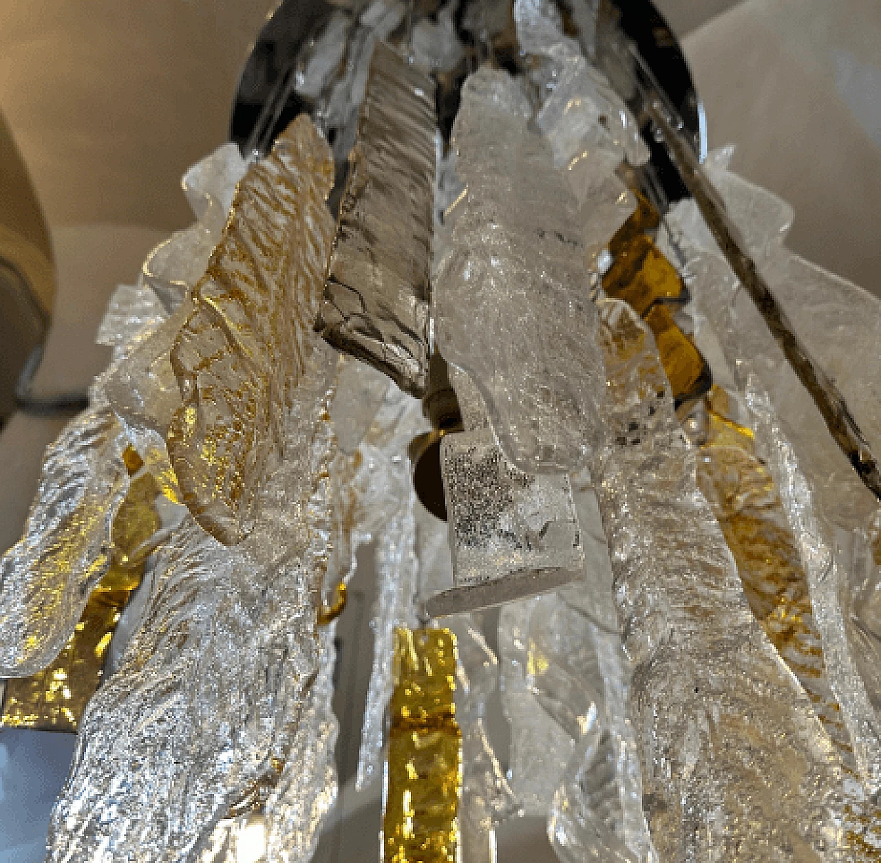Lampadario a cascata in vetro di Murano e metallo di Mazzega, anni '70 11