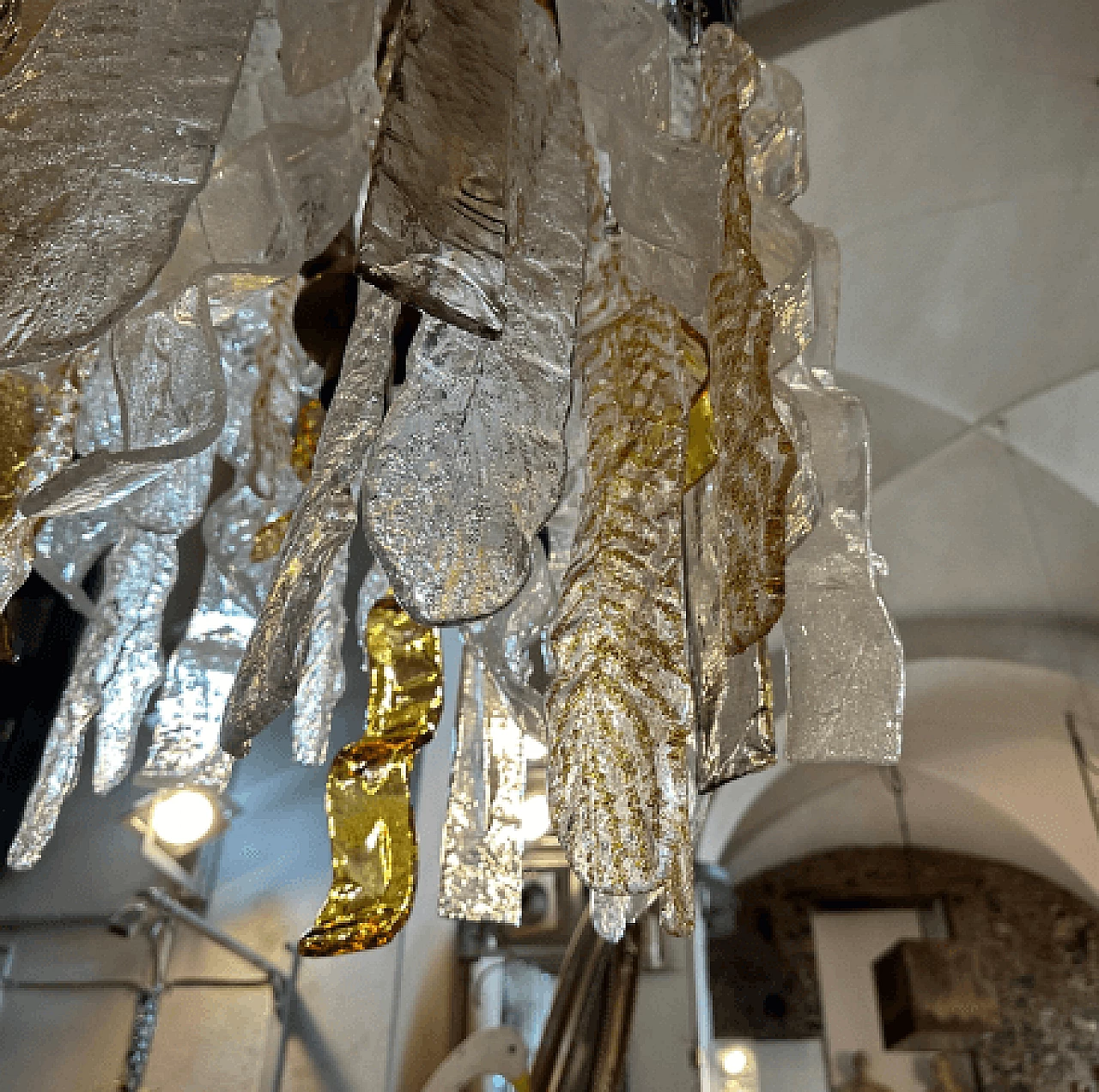 Lampadario a cascata in vetro di Murano e metallo di Mazzega, anni '70 12