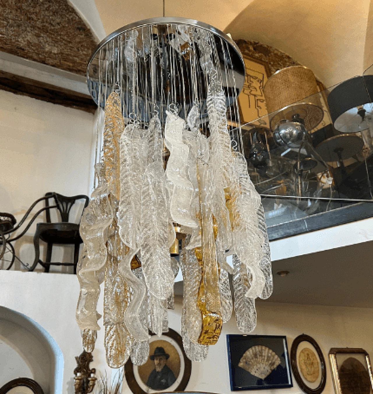 Lampadario a cascata in vetro di Murano e metallo di Mazzega, anni '70 13