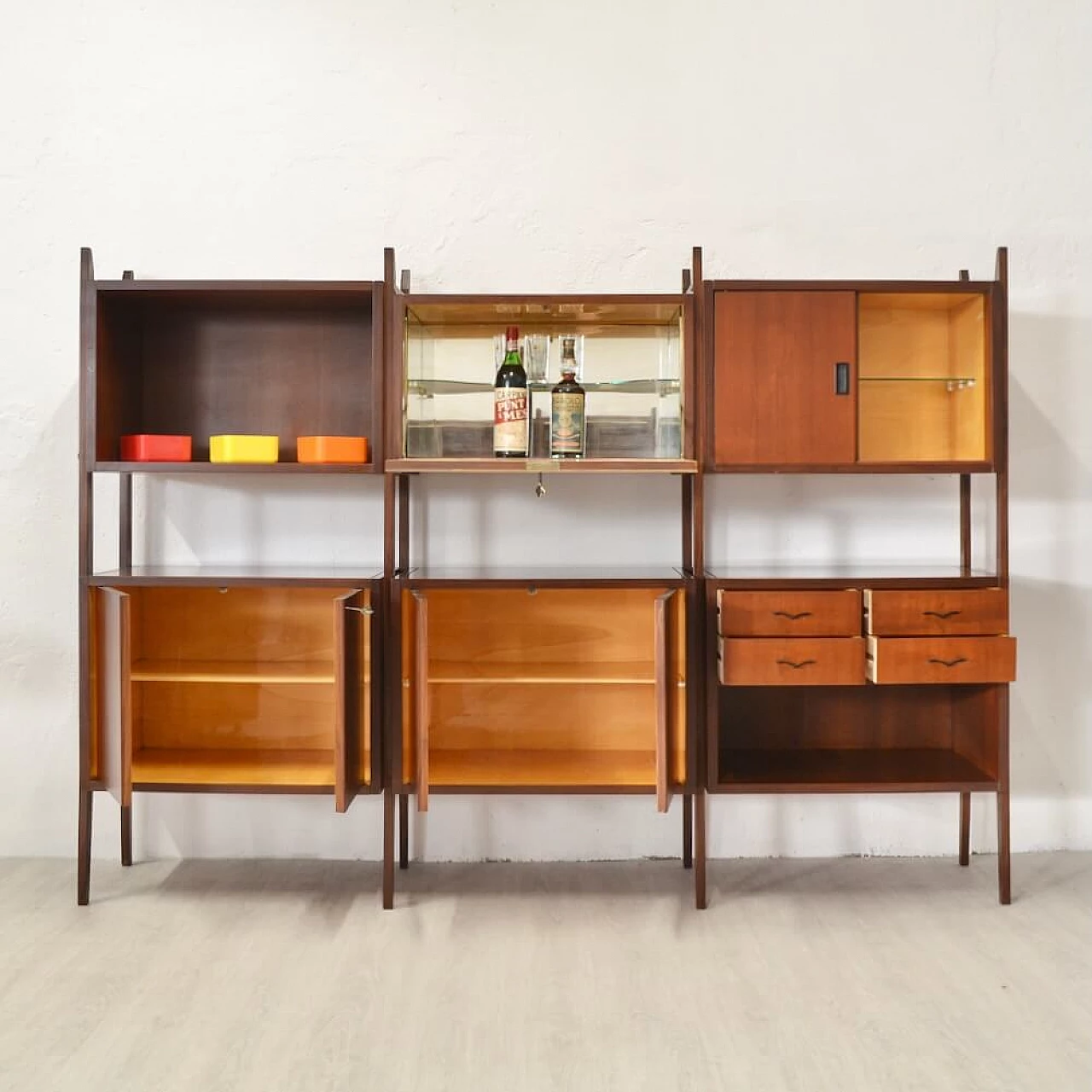 Three-module wooden bookcase, 1950s 2