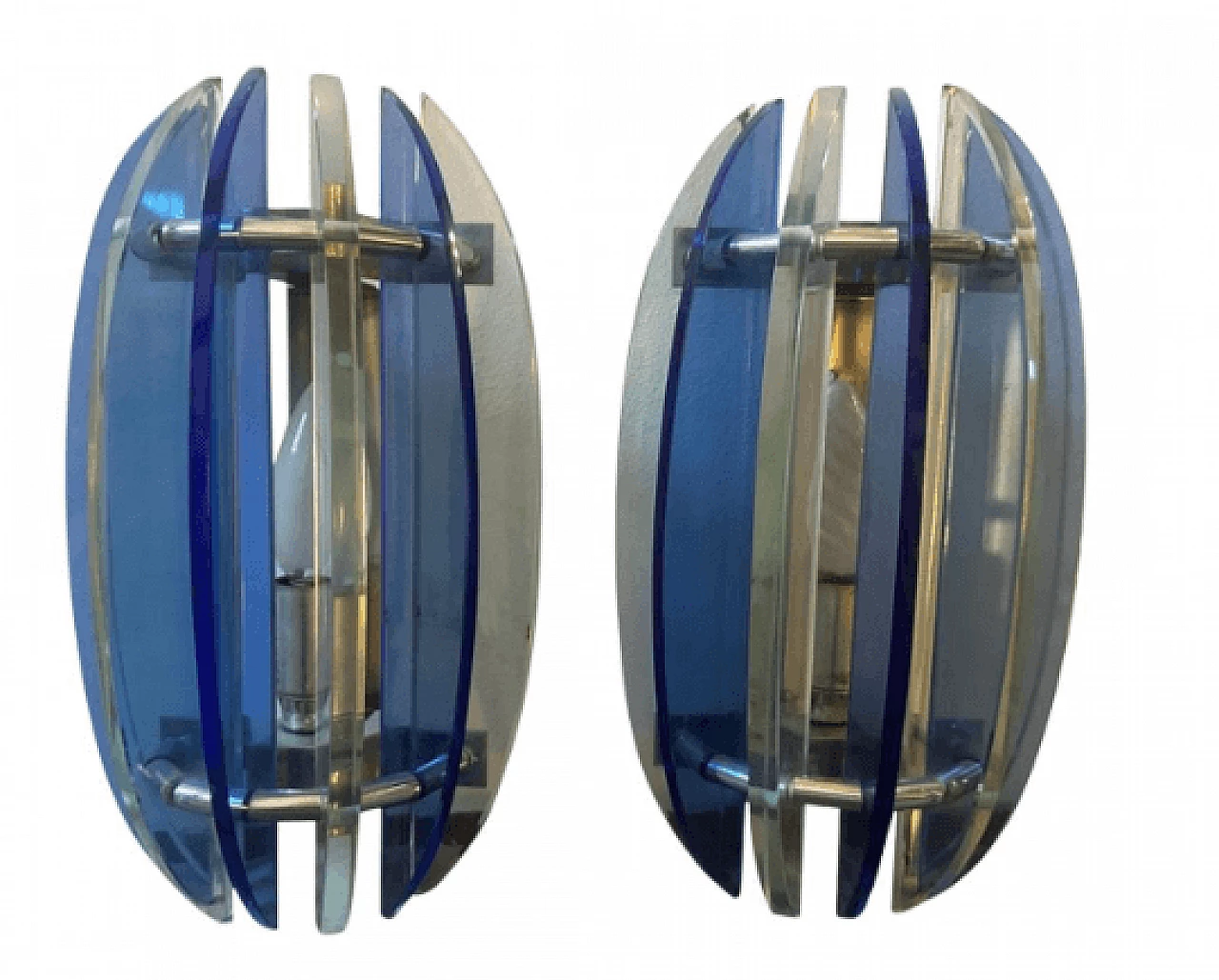 Pair of Space Age glass and metal wall lights by Veca, 1960s 1