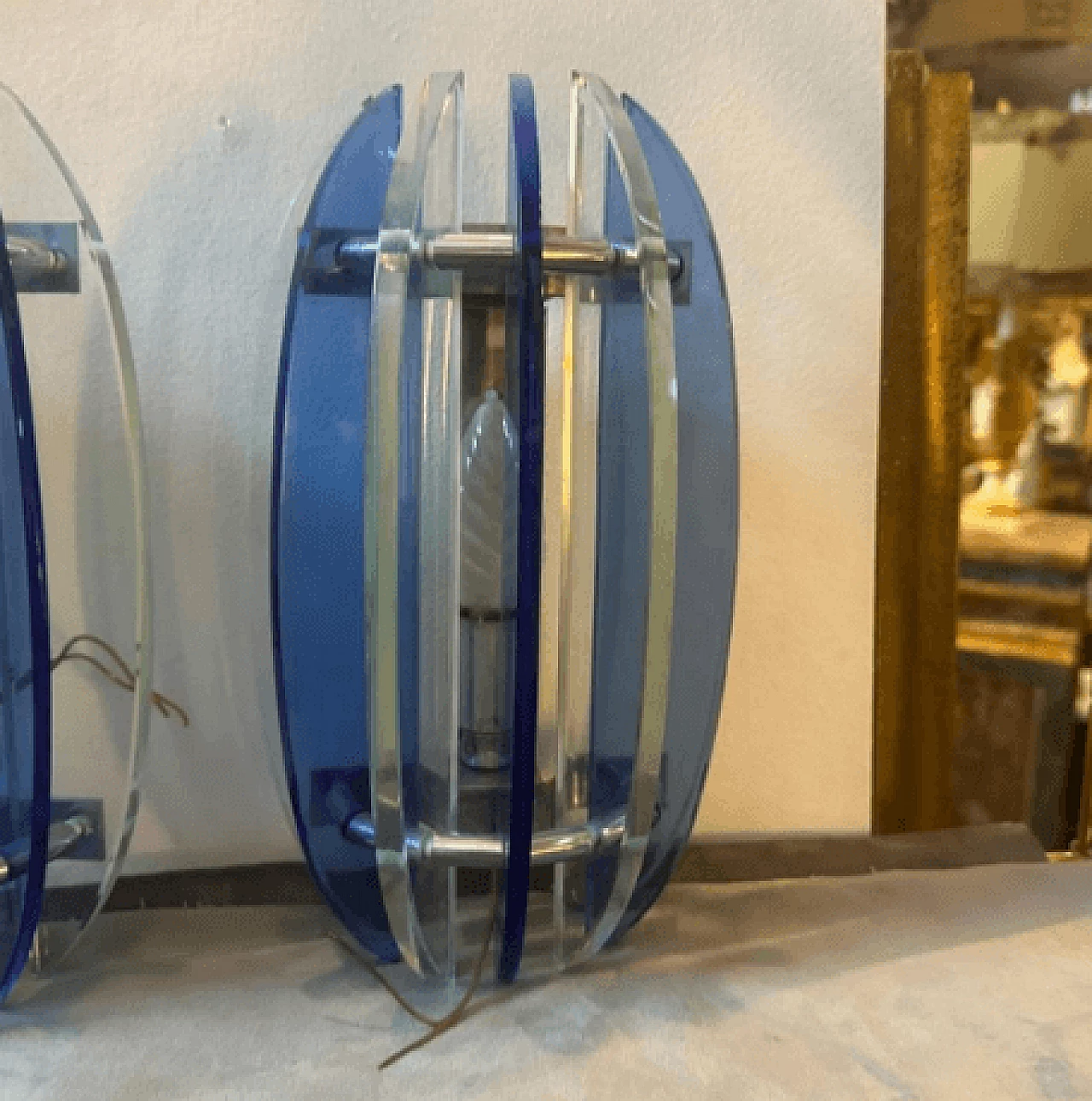 Pair of Space Age glass and metal wall lights by Veca, 1960s 4